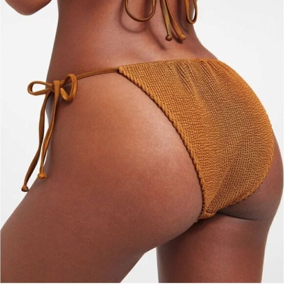 Good American Always Fits Tiny Ties Bikini Bottoms in Bronze Brown Size 00/0 - Picture 2 of 3